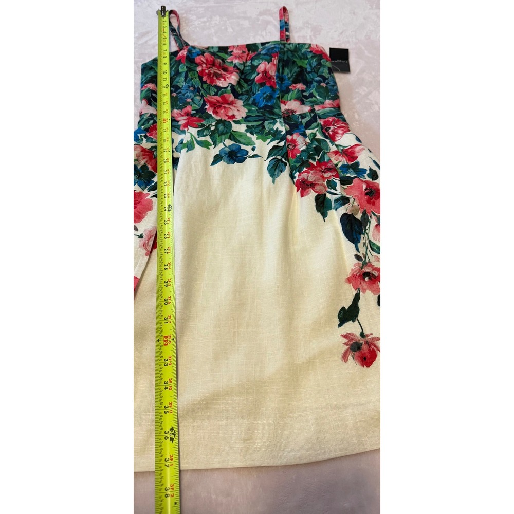 Tahari ASL Floral Linen Blend Spaghetti Strap Mini Dress Cream Multi 8 - Picture 8 of 8